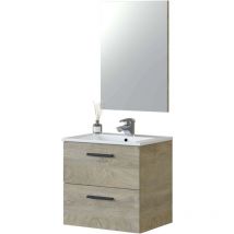 Bigmat - Mueble de Baño Aruba Estilo Natural en Color Roble Alaska con 2 Cajones + Espejo 57x60x45 cm (Sin Lavabo)