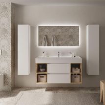 Salgar - Mueble baño Bequia 120 cm Blanco y 2 coquetas laterales Roble con Lavabo