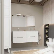 Kiamami Valentina - Mueble De Baño Blanco y Gris 120Cm, 4 Cajones, Doble Lavabo Magnolia