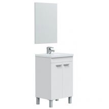 Abitare - Mueble de baño de pie 50 cm blanco brillo con espejo - Oxford - Blanco brillo Con lámpara Led