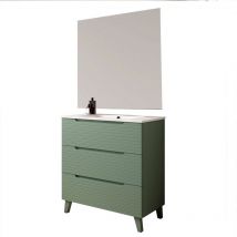 Kibath - Mueble de baño con Lavabo, Espejo y Aplique led, mod. boreal 100x45 cm acabado Verde Lago mate 3 cajones con patas - green