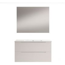 Kibath - Mueble de baño con Lavabo, Espejo y Aplique led boreal 80x45 cm acabado blanco mate 2 cajones suspendido