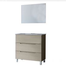 Kibath Mueble de baño con Lavabo, Espejo y Aplique LED VICTORIA 100x45 cm acabado MOKA mate 3 cajones con patas