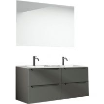Kibath - Mueble de baño con Lavabo, Espejo y Aplique led, mod. victoria 120x45 cm acabado Grafito mate 2 cajones suspendido - anthracite