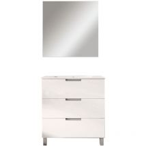 Kibath - Mueble de baño con Lavabo, Espejo y Aplique led volare 80x45 cm acabado blanco brillo 3 cajones con patas