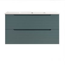 Kibath - Mueble de baño con Lavabo boreal 100x45 cm acabado azul oceano mate 2 cajones suspendido