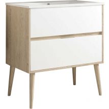 Mueble de baño con Lavabo noruega 80x45 cm acabado blanco mate 2 cajones suspendido (patas decorativas incluidas) - Kibath