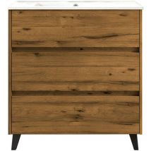 Mueble de baño con Lavabo sirex 80x45 cm acabado teca Claro mate 3 cajones con patas - Kibath