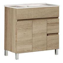 Kibath - Mueble de baño con Lavabo urban 80x45 cm acabado roble natural mate 2 cajones y 2 puertas