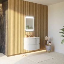 Kiamami Valentina - Mueble De Baño Curvo De Pared 70Cm Brillo Blanco Led Espejo 80X60 Los Angeles