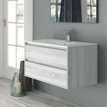 Mueble de baño de pared con 2 cajones en roble gris hielo 80x45x48H cm - Konni