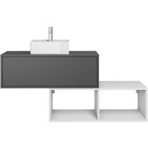 Mueble de baño flotante con lavabo cuadrado - 1 cajón gris antracita y 2 estantes blancos - 94 cm - teana ii