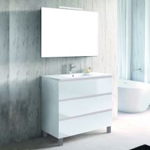 Mueble De Baño Ica 60 3c Blanco Porcelana Con Patas Cromo Tirador Gola Madera - Lavabo Onix