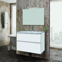 Inve - mueble de baño ica 80 suspendido 2C blanco porcelana - tirador gola madera - lavabo onix
