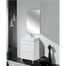 Mueble De Baño Ivo 60 Cm. 2 Blanco Laminado 2 Cajones Con Lavabo Y Espejo
