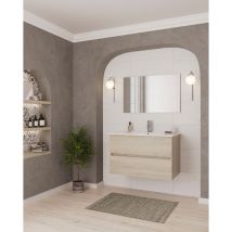 Ctesi - Mueble de baño latino 100cm oak 2 cajones + lavabo