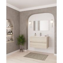 Ctesi - Mueble de baño latino 80cm oak 2 cajones + lavabo