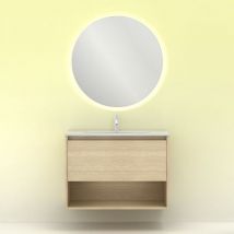 Amizuva - Conjunto mueble + lavabo niwa Color: Roble arenado - Medidas: 60 cm