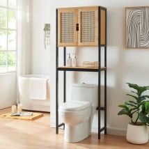 [en.casa] - Mueble de baño sobre el inodoro Tervola bambú 172x63x27 cm - Negro/Natural