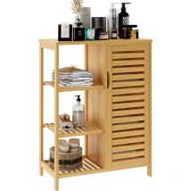 Mueble de Baño con Puertas y Estantes, Organizador de Armario de Piso, Mueble de Bambú de 3 Niveles para Cocina, Salón, Baño - Soges