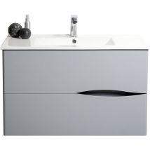 Ondee - Mueble de baño suspendido 2DOO - L90cm - Tacto suave - Entregado montado - Gris