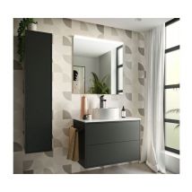 Abitare - Mueble de baño suspendido de 80 cm en madera negra mate con lavabo - Olympus - 80 cm Con espejo y lámpara led