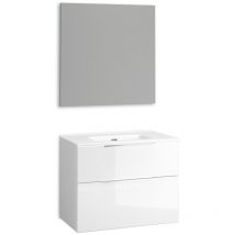 Jysan - Mueble de Baño Suspendido con Espejo y Lavabo Cerámico 2 cajones con Cierre Amortiguado y Organizador 80 cm Blanco Brillo Tirador Cromo