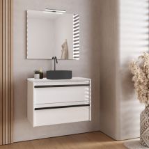 Inve - mueble de baño suspendido emont 60 cm. 2 cajones blanco polar con lavabo dama negro tir. negro
