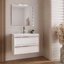 Inve - mueble de baño suspendido emont 80 cm. 2 cajones blanco polar con lavabo onix blanco tir. cromo