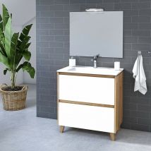Inve - mueble de baño valle 80 2C con patas roble cartagena y blanco - lavabo onix
