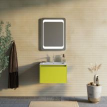 Kiamami Valentina - Mueble De Baño Verde Oliva De 60Cm, Lavabo De Cerámica y Espejo Monaco