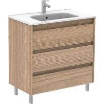 Mobiliario Royo - Conjunto mueble de baño de 3 cajones compacto sansa - royo Color: Nogal arenado - Opciones: Mueble + Lavabo - Medidas: 80 cm