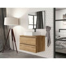 Abitare - Mueble de baño suspendido de 100 cm en madera de roble ostippo con lavabo sobre encimera - Italia - 100 cm Standard
