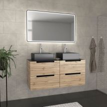 Aurlane - Mueble baño 120cm Roble y negro-Lavabos cuadrados-Espejo Black Led 120x70