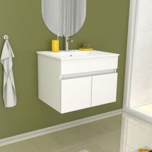 Aurlane - Mueble de baño 60cm Blanco suspendido con 2 puertas + lavabo en cerámica blanca - started