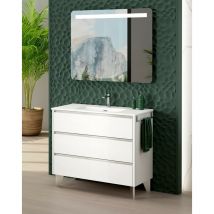 Mueble Baño al Suelo Fondo Reducido con Lavabo Cerámico 3 Cajones 70 cm Blanco Brillo Tirador Cromo
