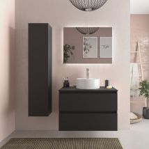 Salgar - Mueble de baño Bequia 80 cm Negro Mate con Lavabo sobre Encimera
