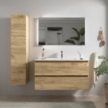Salgar - Mueble de baño Bequia 100 cm Roble con Lavabo de porcelana