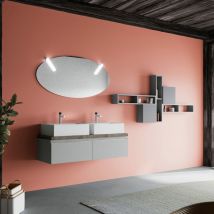 Kiamami Valentina - Mueble De Baño Gris Perla Lavabo Doble 120Cm Espejo Ovalado Lagos