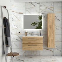 Salgar - Mueble de baño Morai 80 cm Roble con tirador negro con Lavabo de porcelana