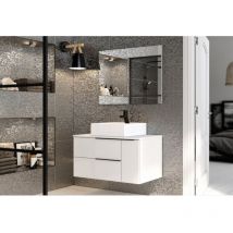Abitare - Mueble de baño suspendido 120cm en madera blanco brillo con lavabo sobre encimera - Liverpool - 120 cm Standard