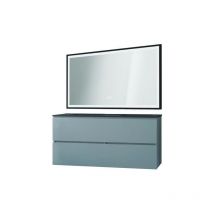 Ondee - Mueble de ba o trendy - 120 cm - Gris Mate - 2 Cajones - Tapa Negra + Espejo selena