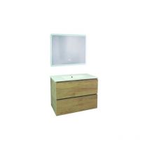 Ondee - Mueble de Baño trendy - 80 cm - Madera - 2 Cajones - Espejo athena