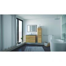 Ondee - Mueble de baño trendy - 80 cm - Madera - 2 Cajones - Tapa Negra + Espejo selena