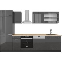 Vicco - Mueble de cocina R-Line, Antracita brillo intenso/antracita, 300 cm , et Roble