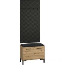 Mueble de entrada perchero y zapatero 2 puertas Liora Madera y Negro