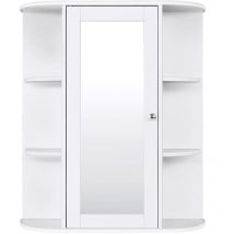 Mueble de pared para baño con espejo 6 estantes abiertos y 2 compartimentos interiores 60 x 16,5 x 67,5 cm blanco