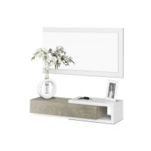 Venditadimobilionline - Mueble de recibidor con espejo Noon Blanco Artik (Blanco Mate) – Roble Alaska 95cm(mesitayespejo) (ancho) x