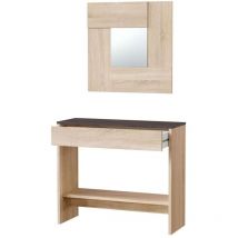 FRS - Mueble consola Luz con cajón y espejo en roble Canadian y óxido 0X6741F