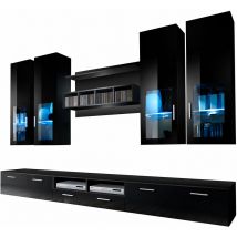 Muebles Bonitos - Mueble de salón Composición de salón tv Mueble tv Conjunto de Salón Ancho 300cm Modelo Acosta Negro brillo con led